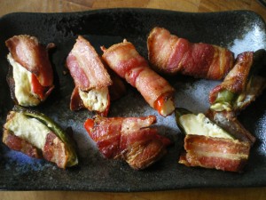 Bacon wrapped, cheese stuffed chillies 010