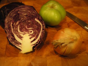 noodle prawns, red cabbage, lamb, celeriac 021