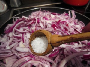 red onion cooking slowly